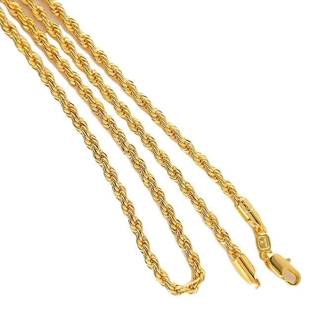 Collier en or jaune véritable 18 carats pour hommes et femmes, chaîne à 24 cordes, bijoux de charme GF, sans diamant280w