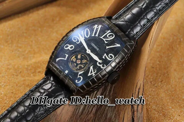 高品質のブラッククロコ8880 T BLK CRO CRO AUTOMATAC TOURBILLON MENS WATH PVDブラックレザーストラップジェントウォッチ安い新しい時計215p