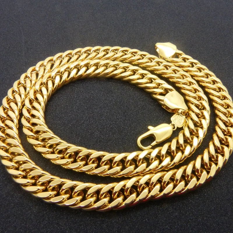 Сплошная коренавая цепь 24k желтого золота, заполненное мужским ожерельем с двойной цепью, 24 long250l