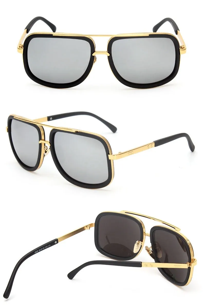 Whole-oculos 2016 Nouveau luxe surdimensionné carré miroir alliage lunettes de soleil hommes Vintage lunettes de soleil femmes lunettes de soleil pour hom314I