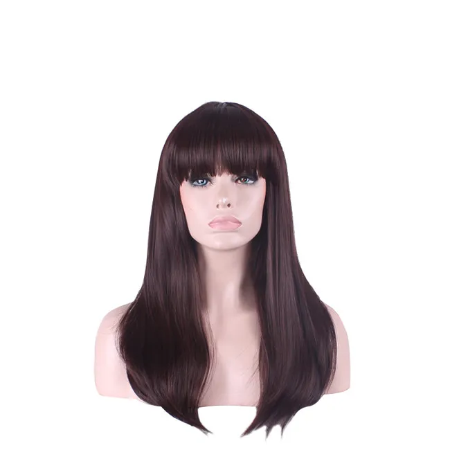 WoodFestival natural long straight wig bangs reddish brown wigs women synthetic heat resistant Christmas gift halloween