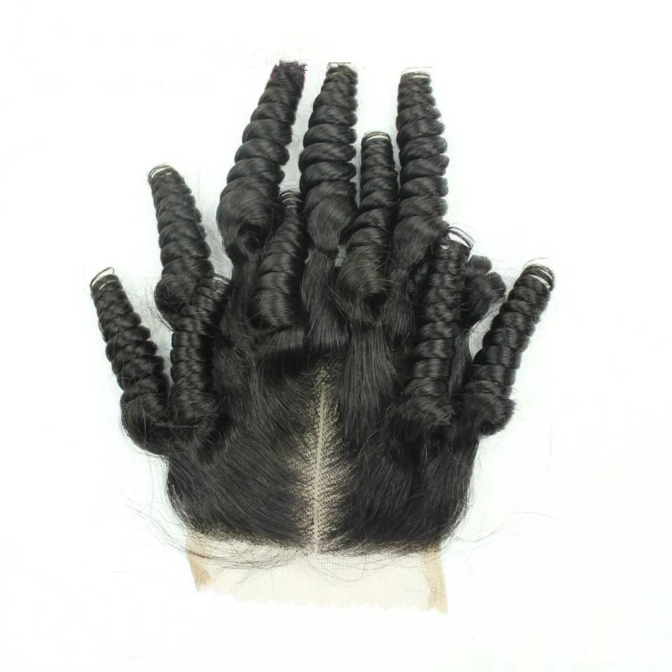 9A Virgin Peruvian Funmi Hair 3Bundles With 4x4 Lace Closure Peruvian Aunty Funmi Human Hair With Closure Romance Curls