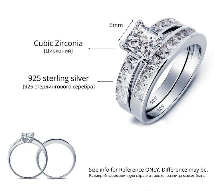 Nouvelle marque Top qualité réel 925 en argent Sterling diamant mariage Couple anneaux ensemble pour les femmes argent mariage fiançailles Fine 297Z