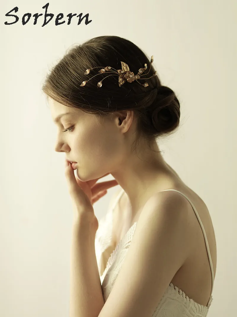 Sorbern Classic Wedding Headpiece Gold Leaves Beads Handmade Pearls and Crystal Wedding Bridal Hair Comb Bridal Hair Accessories Headbands