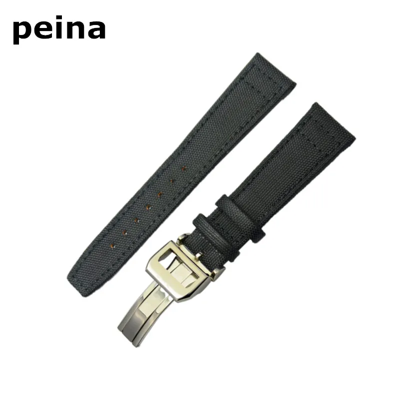 21 mm NEUES schwarz-grünes Uhrenarmband aus Nylon und Leder für IWC-Uhren271O