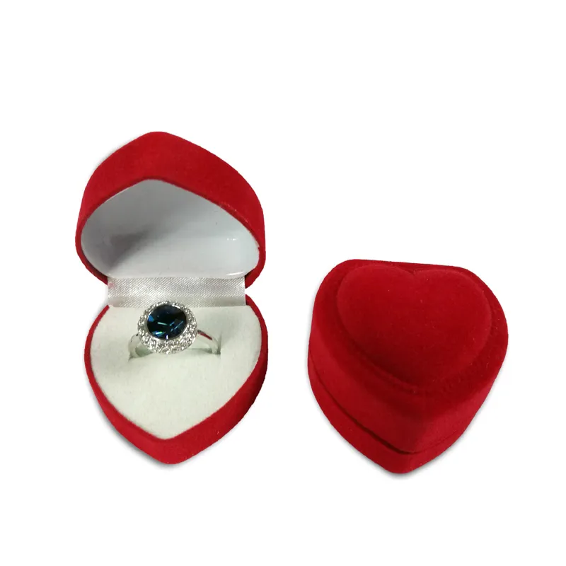Mini Cute Red Carrying Cases Foldable Red Heart Shaped Ring Box For Rings Lid Open Velvet Display Box Jewelry Packaging 1903