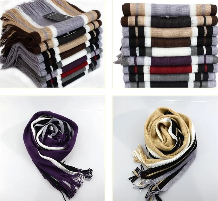 Hombres de la vendimia bufanda de rayas de los hombres borlas bufandas Pashmina larga de lana artificial chal clásico bufanda larga