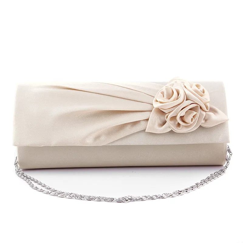 Femmes Sac de mariage de demoiselle d'honneur en satin Rose Fleur bched Clutch Purse Banquet Party Evening Handsbags with Chain240y