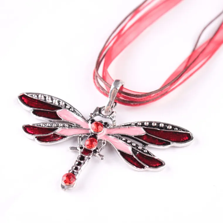 Vintage Dragonfly Crystal Pendant Necklace Lace String Necklace Women Statement Necklaces Bronze Retro Jewelry