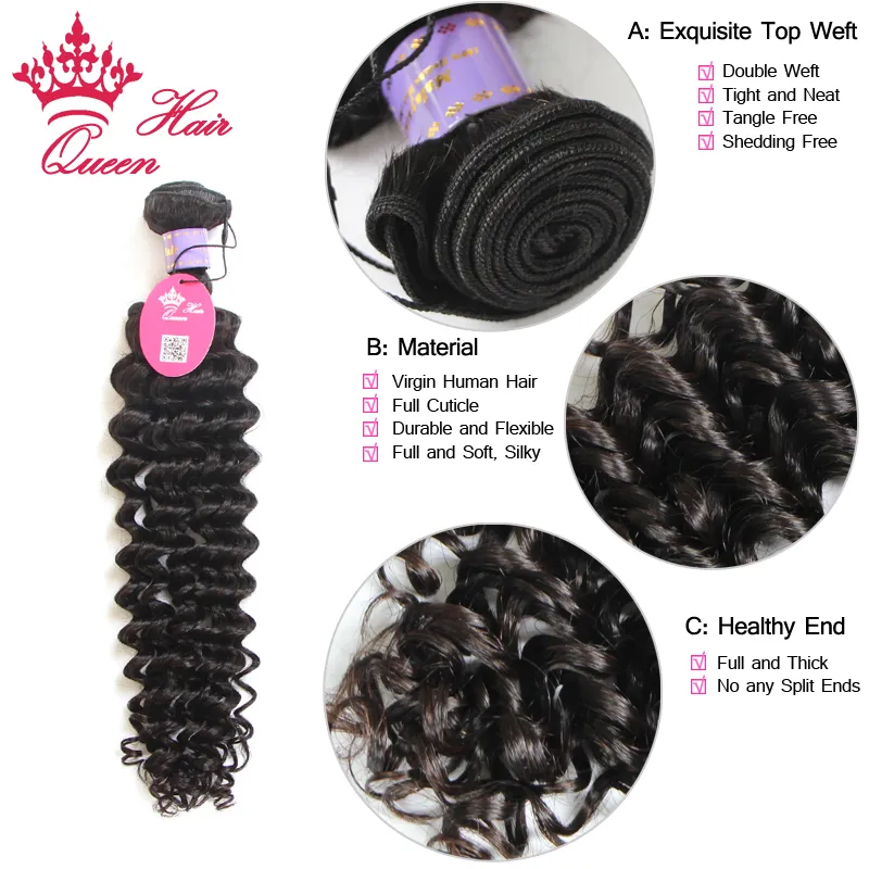 Produtos de cabelo rainha 10a grau Malásia Virgem Virgem HeadExtensões Deep Onda Weave Bundles 10-28 polegadas Transporte rápido
