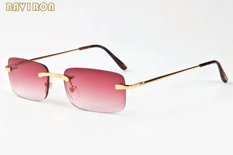 Med Box 2020 Fashion Rectangle Rimless Solglasögon för män Vintage Retro Buffalo Horn Glasses Kvinnor Mens Sports solglasögon Lunette234b