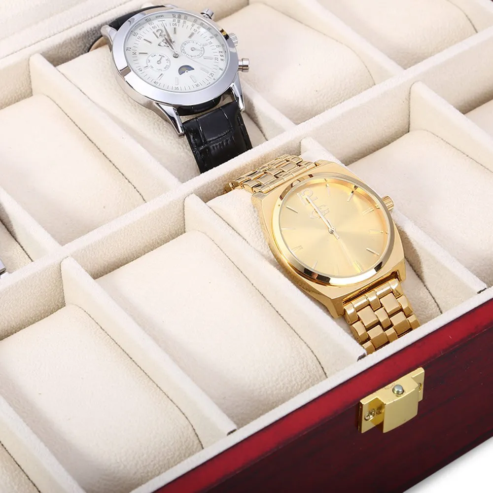 Whole-2016 Nuovo 12 Grid Wood Watch Display Box Case Trasparente Lucernario Confezione regalo Collezioni di gioielli Display Case2918