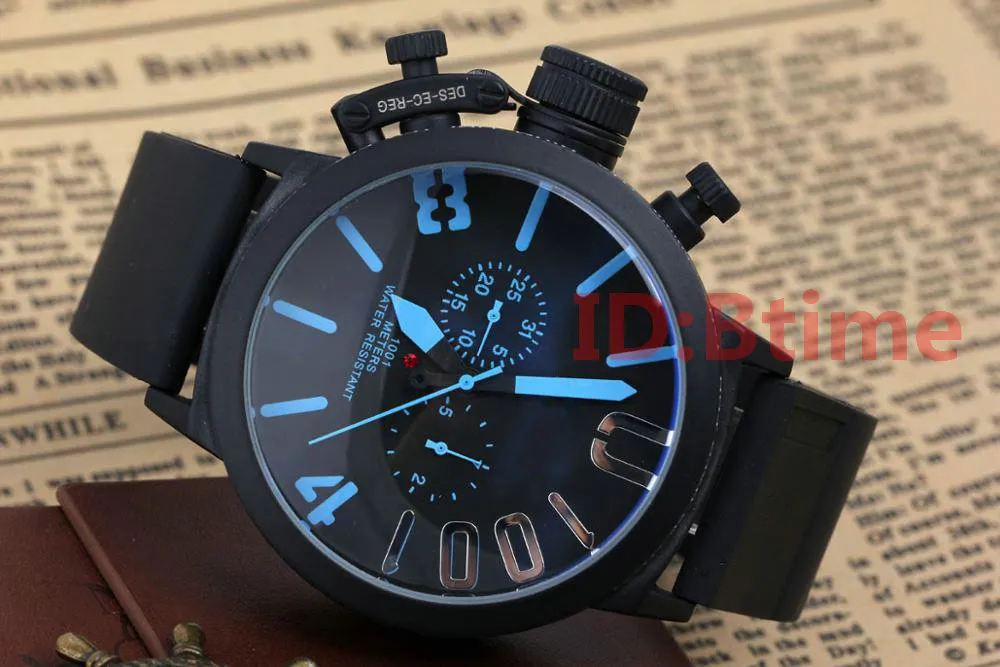 Orologio da uomo con cassa nera Sport 50mm Big Boat Argento Gomma nera Movimento automatico rotondo classico Orologi da polso meccanici della mano sinistra