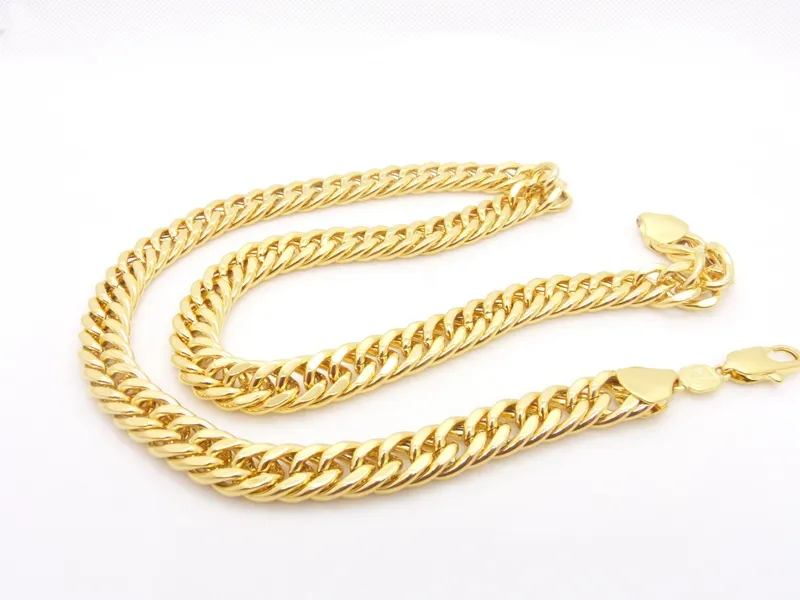 Solid Chunky Chain 24k Yellow Gold Filled Mens Necklace Double Curb Chain Link 24 Long318f