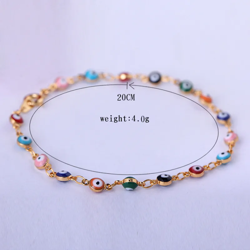 Retro 18K Yellow Gold Plated Multicolor Evil Eye Link Chain Bracelets Bangles Fashion Jewelry Bijoux for Women 20cm 7.87