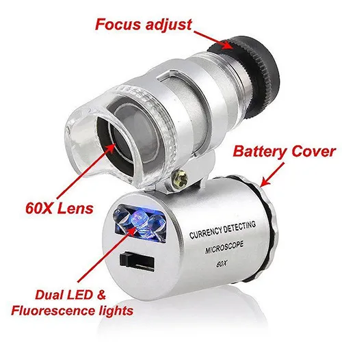 Microscopio portatile dei magneti della lente di ingrandimento del gioielliere 60X con i magneti dei gioielli della lente d'ingrandimento dei gioielli della luce del LED LED Trasporto libero