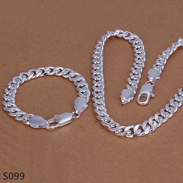 12mm mycket tung sterling silverplatta smycken set mode 925 silver halsband armband smycken set samma 9 diffrent stil g264z