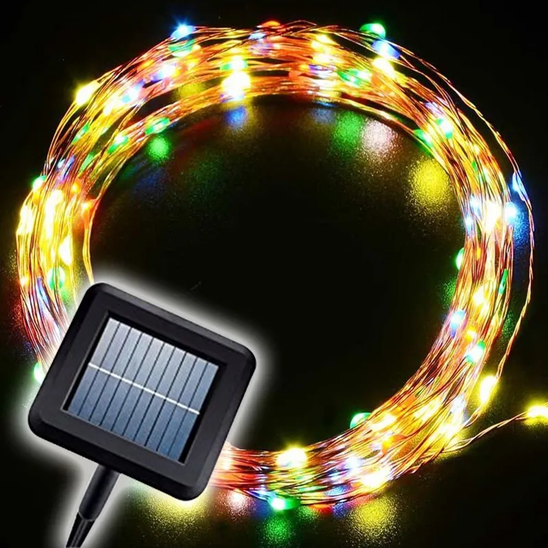 Solar Kupferdraht LED-String-Licht 10m 100LED wasserdichter Outdoor-Gartenhaus Hochzeitsdekoration Party DEADE-Weihnachten Neujahr