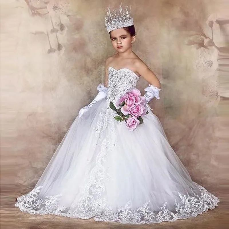 Glitz Little Girls Flower Girl Dresses Sleeveless Off the Shoulder Communion Dresses With Big Bow Lace Up Back Princess Pageant Dresses
