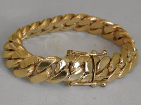 Solid 14 -krotnie złote Miami Cuban Curb Link Bransoletka 8 Heavy 98 7 gramów 12 mm207m