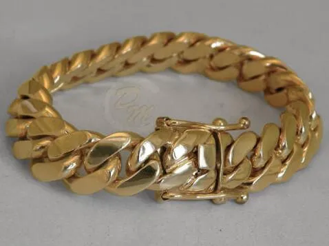 Solid 14K Gold Miami Herren Kubaner Bordstein -Link -Bracelet 8 schwer 98 7 Gramm 12mm289r