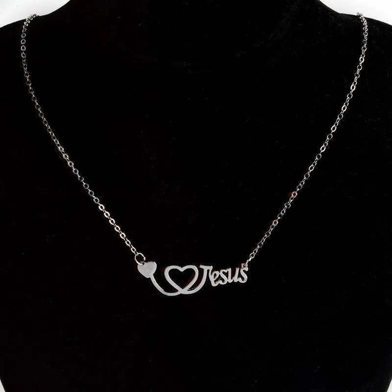 Ich liebe Jesus Halskette Silber Roségold Herz Stethoskop Anhänger Believe Modeschmuck für Frauen Männer Schmuck Geschenk1930