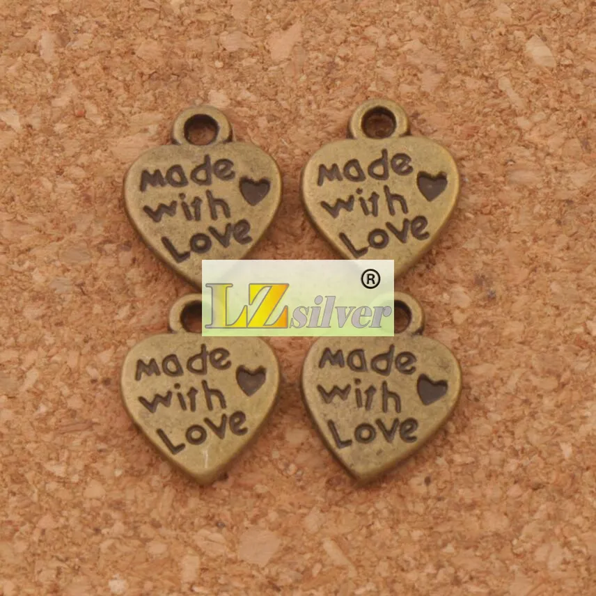 Made With Love Cuore Ciondoli con perline Pendenti MIC 9 7x12 5mm Argento antico Bronzo Gioielli di moda FAI DA TE L3192584