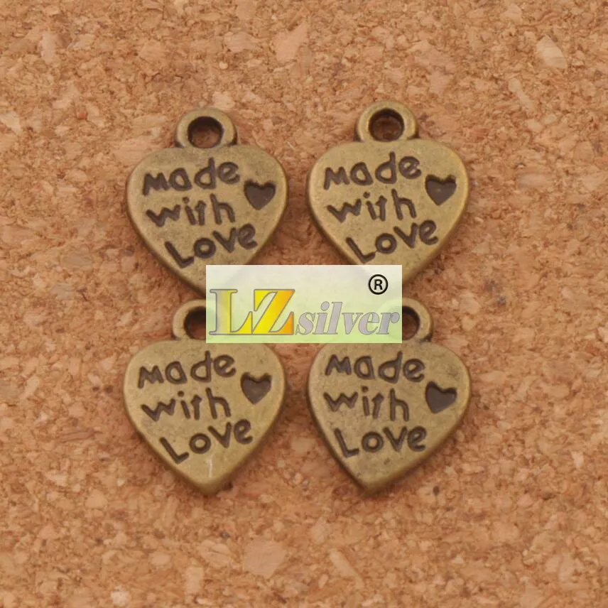 Made With Love Herz Charm Perlen Anhänger MIC 9 7x12 5mm Antik Silber Bronze Modeschmuck DIY L3192750