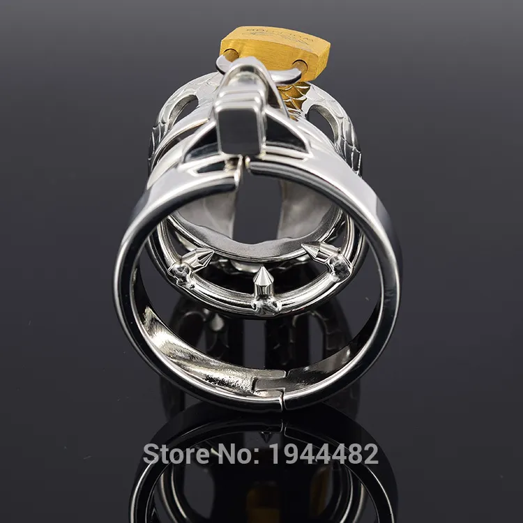 Small Device Stainless Steel Cock Cage Metal Male Belt Penis Ring Bondage Sex Toys Dragon Totem Virginity Lock7865739