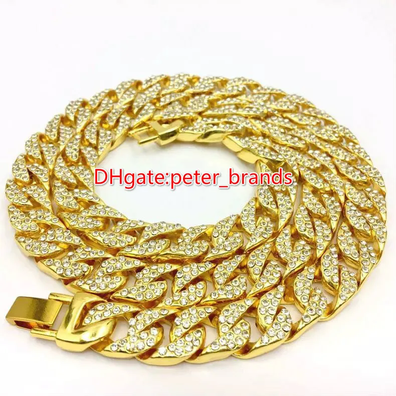 Mode Herren Gold Kuba Kette Hip Hop Rapper Halskette s klassisches Modell Kleber Diamanten Schmuck226Q