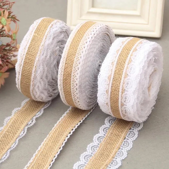 Zapasy imprezowe 2M Naturalny juty jutą Hessian Lace Roll i białe koronkowe w stylu vintage impreza Dekoracje rzemiosła dekoracyjne 2738