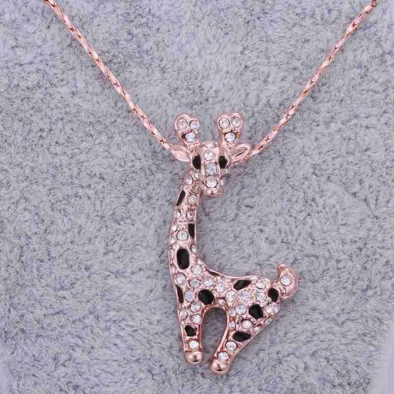 Rose Gold white crystal jewelry Necklace for women DGN522 giraffe 18K gold gem Pendant Necklaces with chains249D