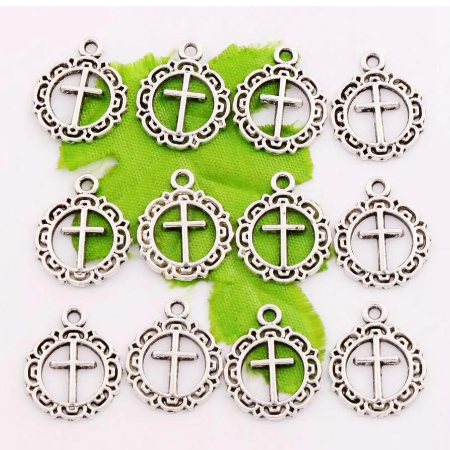 Fleur ouverte Cercle Croix Spacer Charm Perles / 16 3x19 8mm Antique Argent Pendentifs Alliage Bijoux Faits À La Main DIY L495279w