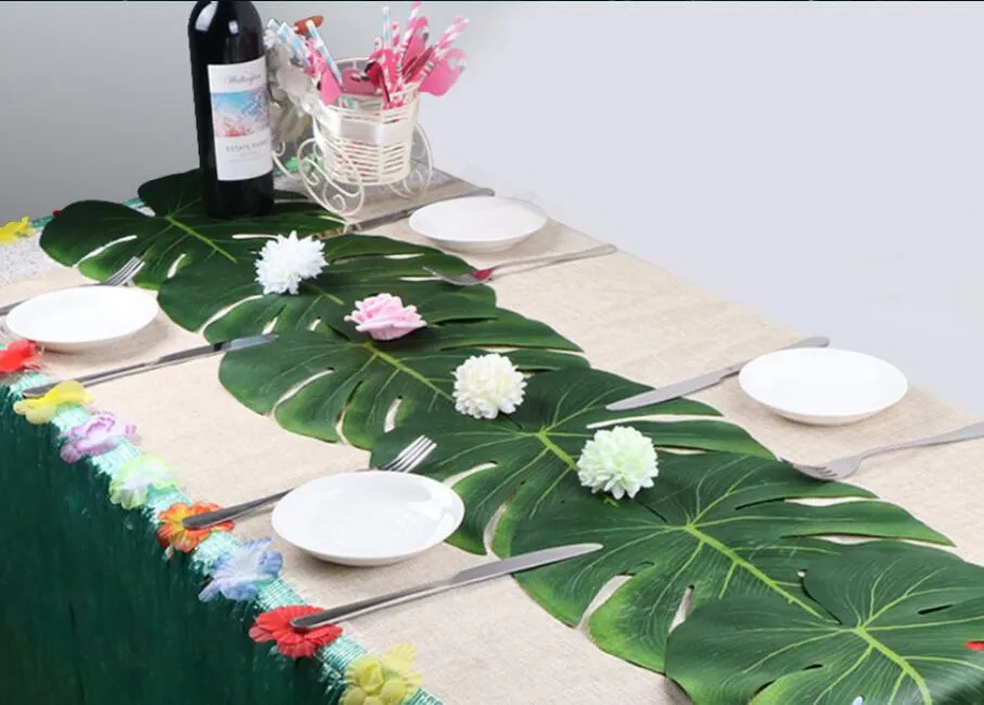 35 x 29 cm künstliche tropische Palmenblätter für Hawaii Luau Partydekorationen Strandthema Hochzeit Tischdekoration Zubehör G695284U