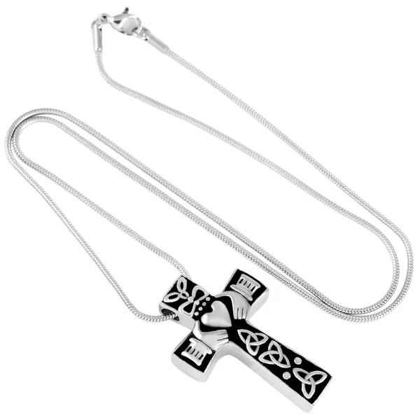 IJD8025 croix de la paix mondiale pendentif de crémation en acier inoxydable collier tenir coeur cendres commémoratives souvenir urne collier 224y