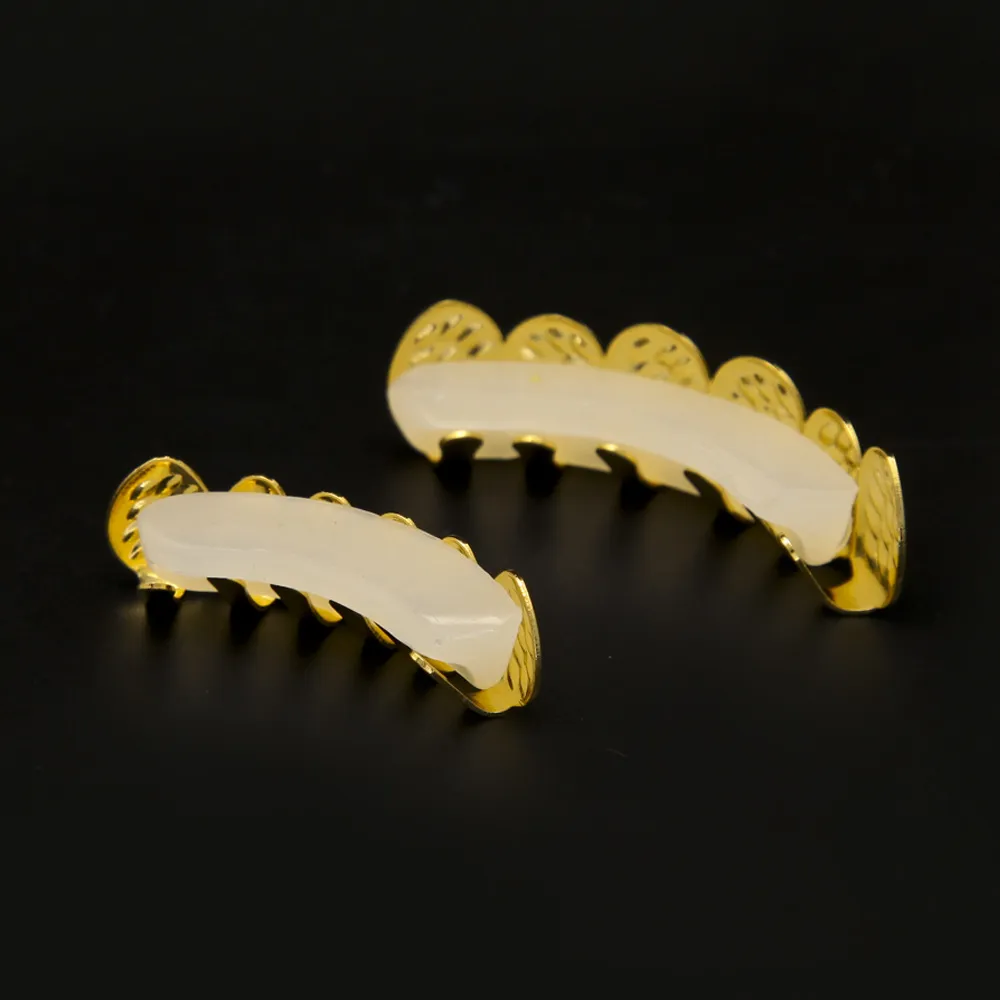 Bio Copper 18K Gold Plated Hip Hop Bling Jewelry Teeth Grillz Caps Top & Bottom Golden Grill Set Tooth Socket Hallowmas Party Props