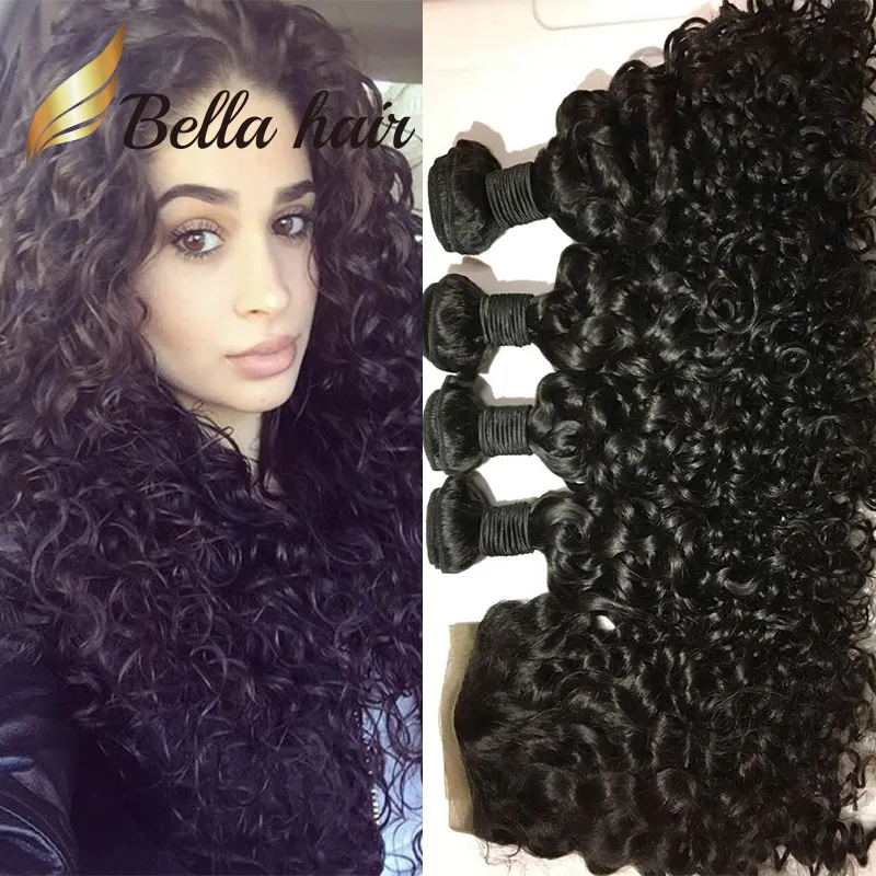 Bella Hair®8A / Pelo peruano con cierre superior Virgin 4 paquetes de agua Wave Weave Bundle