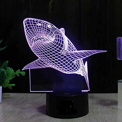 ジョーズグレートホワイトサメ3D幻想LEDナイトライト7キッズ用カラフルなテーブルデスクランプ242m
