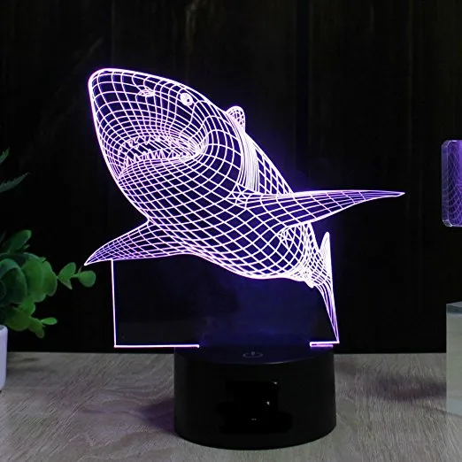 Jaws Great Shark blanc 3d Illusion LED Night Light 7 Table Colorful Table Lampe pour enfants297u