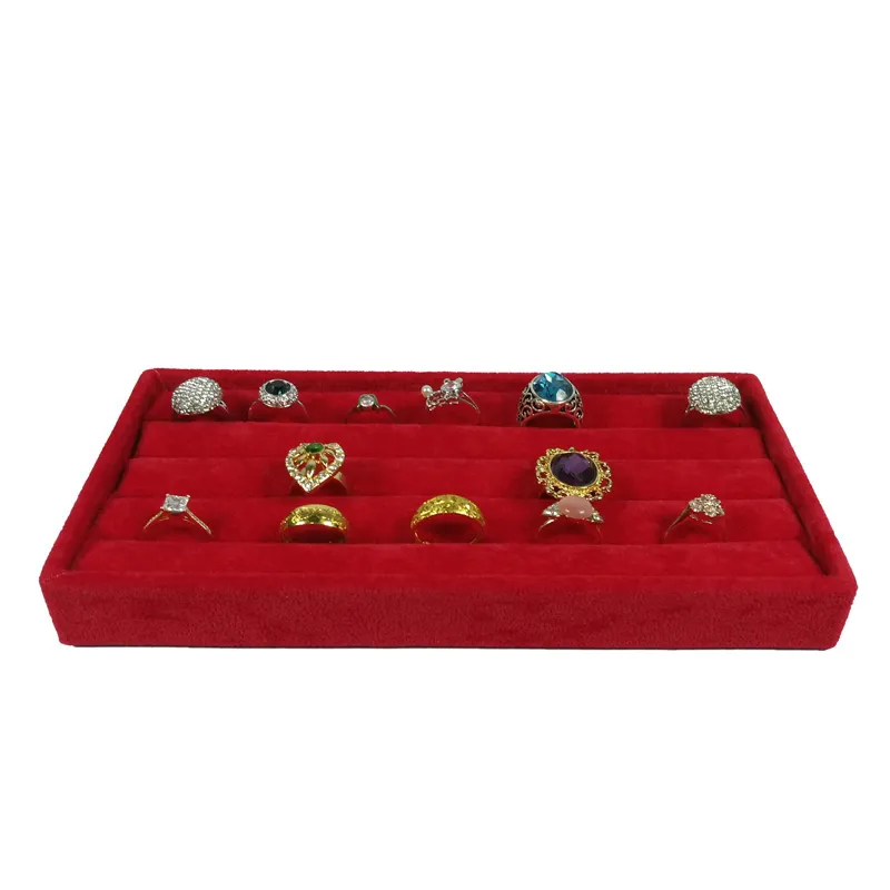 3 pezzi di velluto rosso anello di gioielli display organizer custodia di velluto orecchini gemelli anello scatola di immagazzinaggio vassoio anello bar vassoio 11 2287I