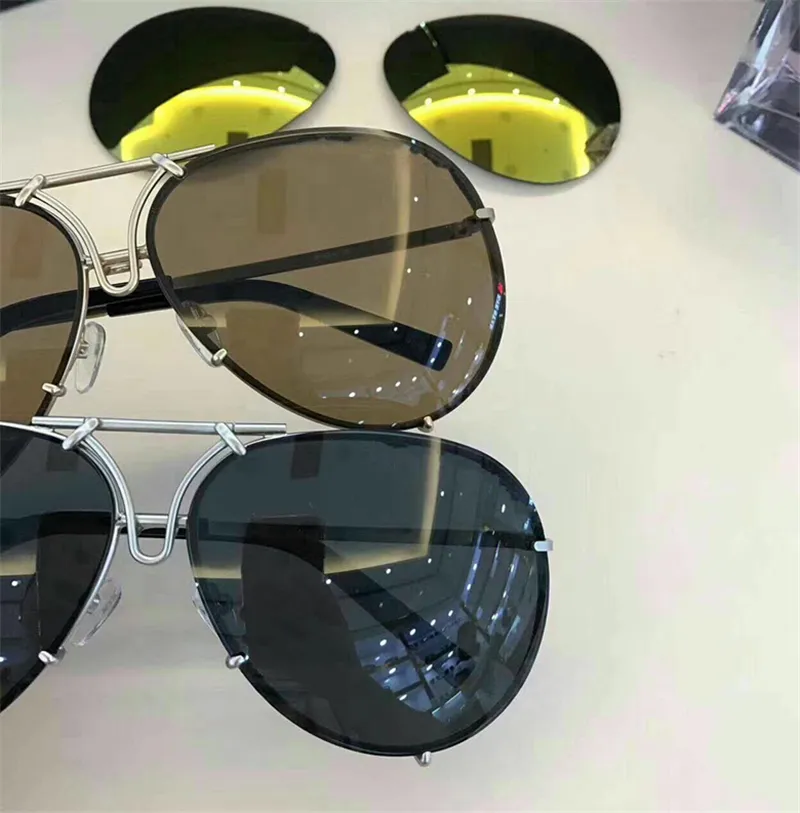 Neue hochwertige Automarke Carerras Sonnenbrille P8478 Ein Spiegelobjektiv-Pilotrahmen mit zusätzlichem Linsenaustausch Herren Gafas de Sol Mujer lu245z