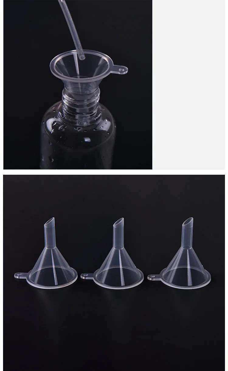 Transparente Mini Plástico Pequeños Embudos Perfume Líquido Aceite Esencial Llenado Botella Vacía Embalaje Barra de Cocina Herramienta de Comedor DHL Ship 270t