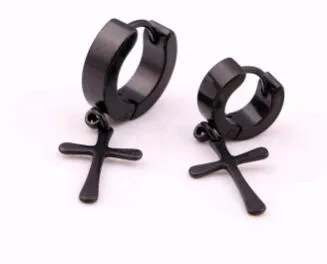 Pendientes de aro cruzados coreanos Pendientes colgantes Joyas de acero inoxidable 316L Anillos de oreja individuales Pendientes de puño para hombres y mujeres 10 piezas Lot2657