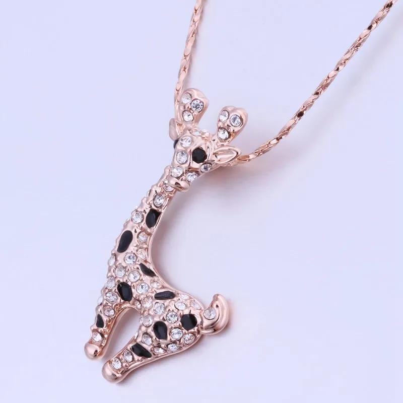 Rose Gold weiß Kristall Schmuck Halskette für Frauen DGN522 Giraffe 18K Gold Edelstein Anhänger Halsketten mit Ketten309L