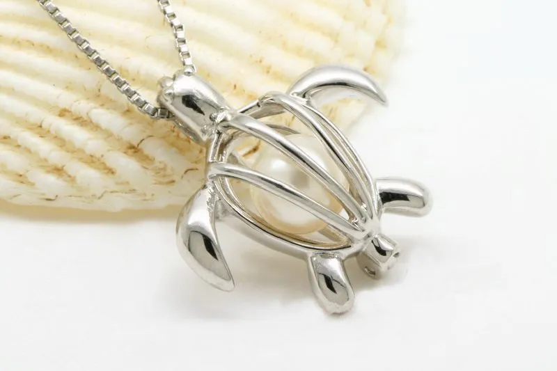Solid 925 Silver Sea Turtle Locket Cage Sterling Silver Can Open Pear Bead Cage Pendant Fitting DIY Jewellery Charms243f