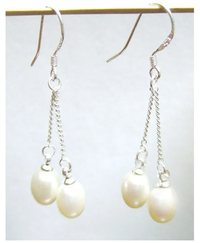 / Bianco Orecchini perla la perla ciondolare lampadario Gancio d'argento un regalo fai da te gioielli artigianali C2 7x9mm