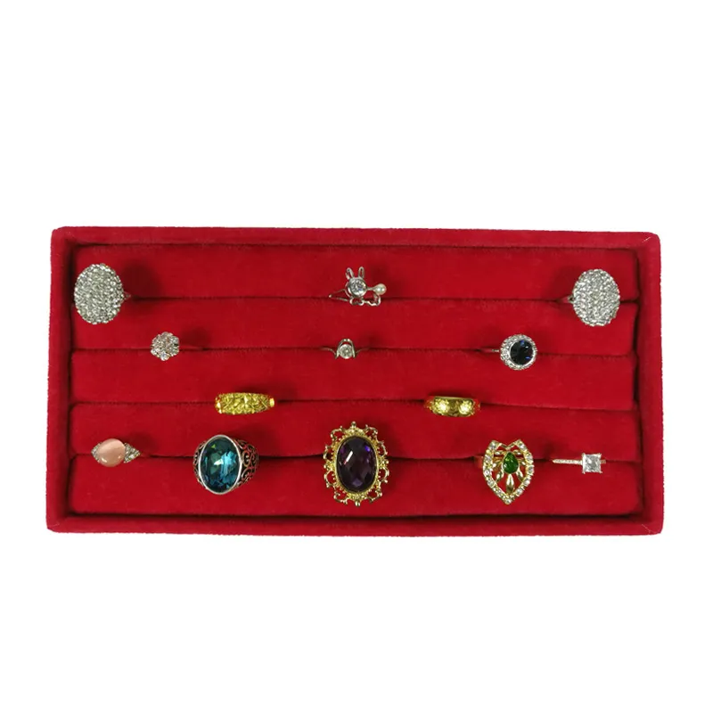 3 pièces rouge velours bijoux anneau affichage organisateur étui de rangement velours boucle d'oreille boutons de manchette anneau boîte de rangement plateau anneau barre plateau 11 2327S