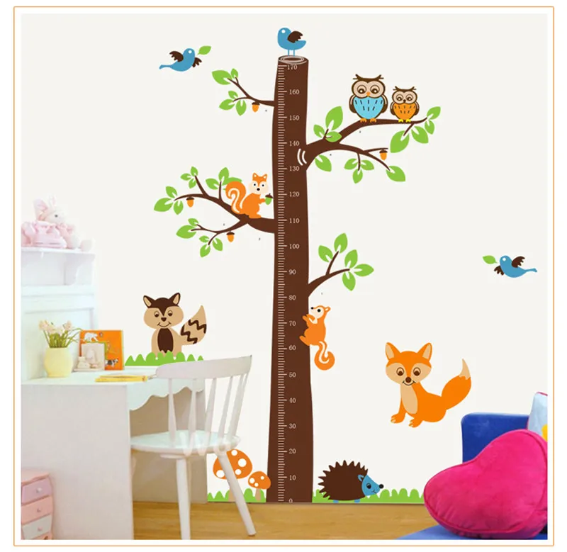 squirrels forest animals growth chart wall stickers for kids room decoration cartoon mural art home decals children gift height measure