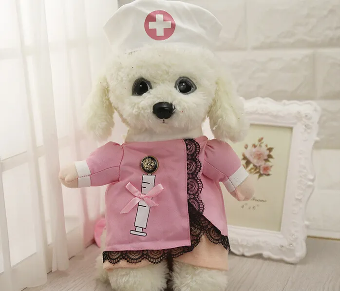 Komik Hemşire Suit Pet Kostüm Köpek Giysileri Pet Kedi Coat Parti Giyim Köpekler için Sıcak Köpek Hemşire Üniforma + Şapka Kıyafetleri