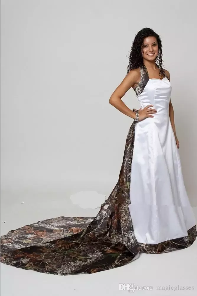 Halfter Camo A-line Brautkleider mit abnehmbarer Kapellenzug Lange formale Brautkleider Sonderanfertigte Online Vestidos de Novia Spring 2017